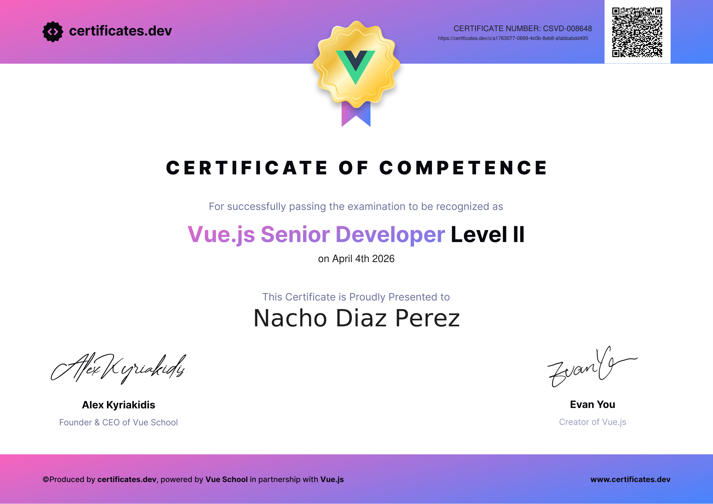 Senior Vue.js Developer Certificate